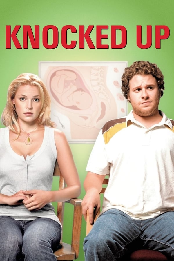 Poster for "Knocked Up" featuring two people sitting awkwardly in front of a pregnancy diagram