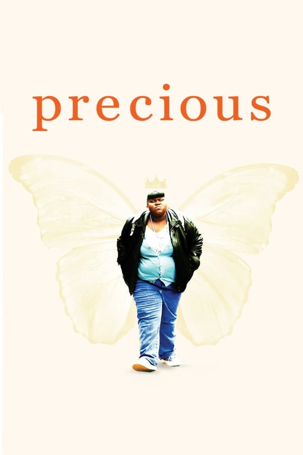 Poster for "Precious" featuring a woman walking towards the camera