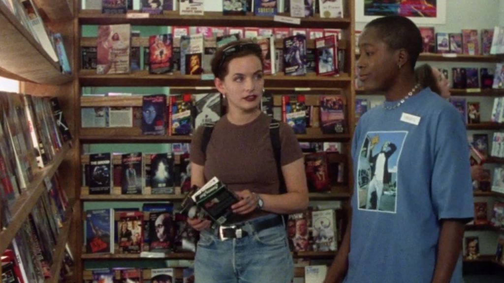 Still from "The Watermelon Woman" featuring two women in a video store