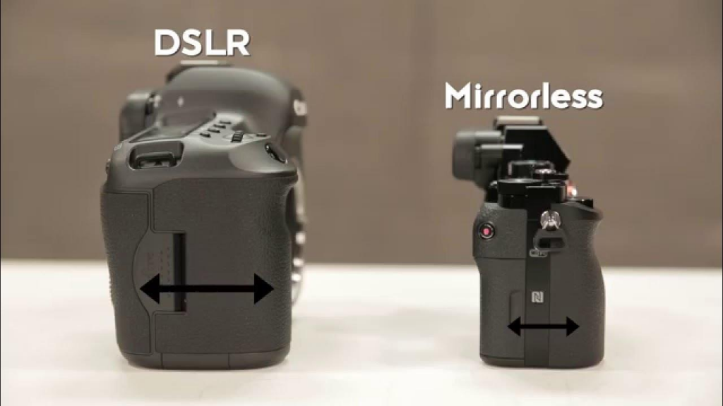 Side-by-side view of a DSLR and a mirrorless camera