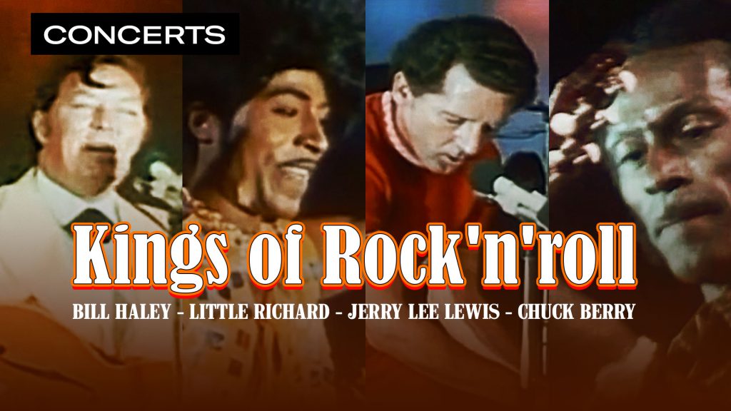 Photo gallery of Bill Haley, Little Richard, Jerry Lee Lewis, and Chuck Berry perfoming