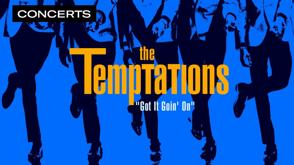 Ink block style image of the Temptations on a blue background