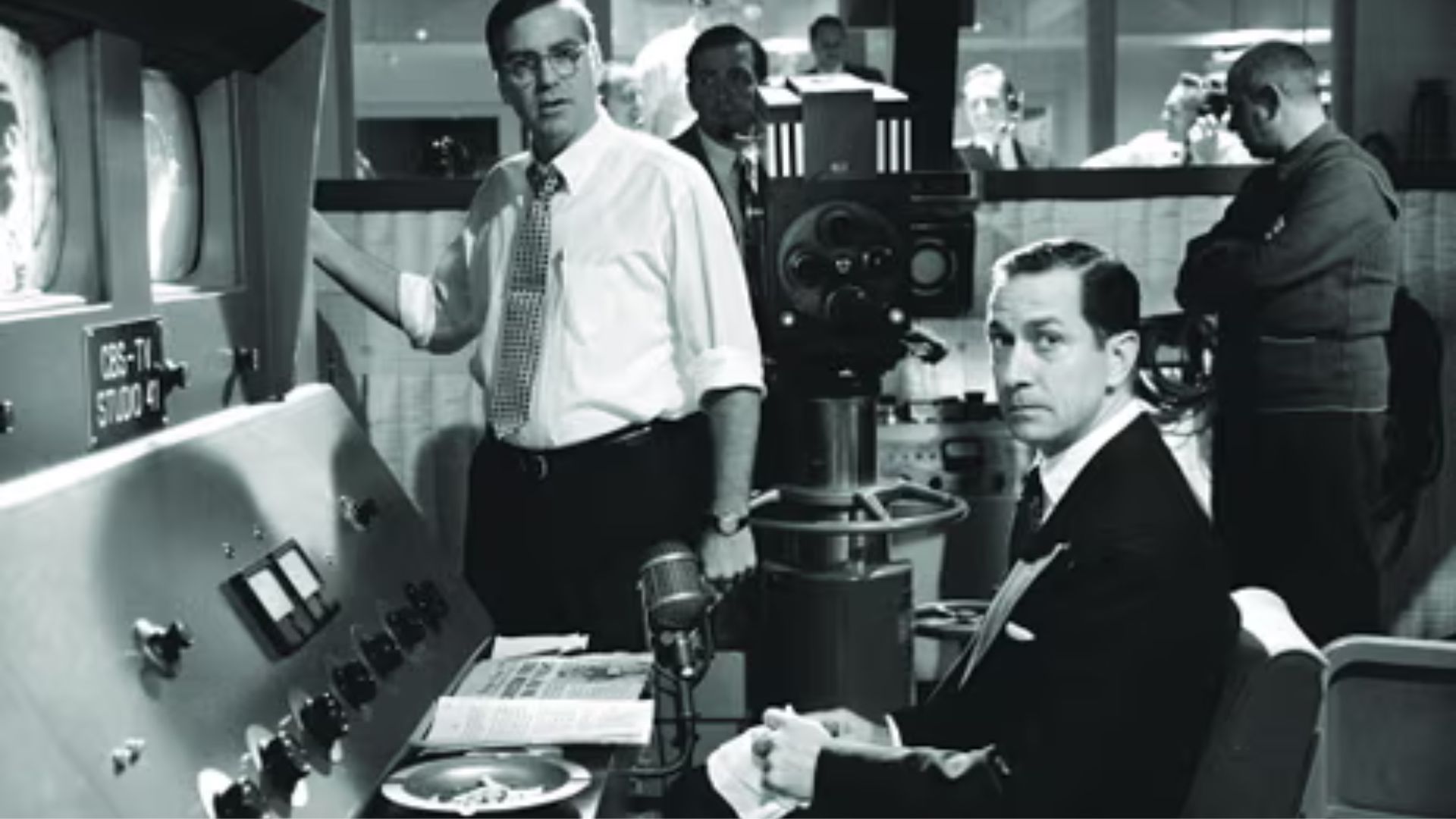 A shot of a television studio control room.