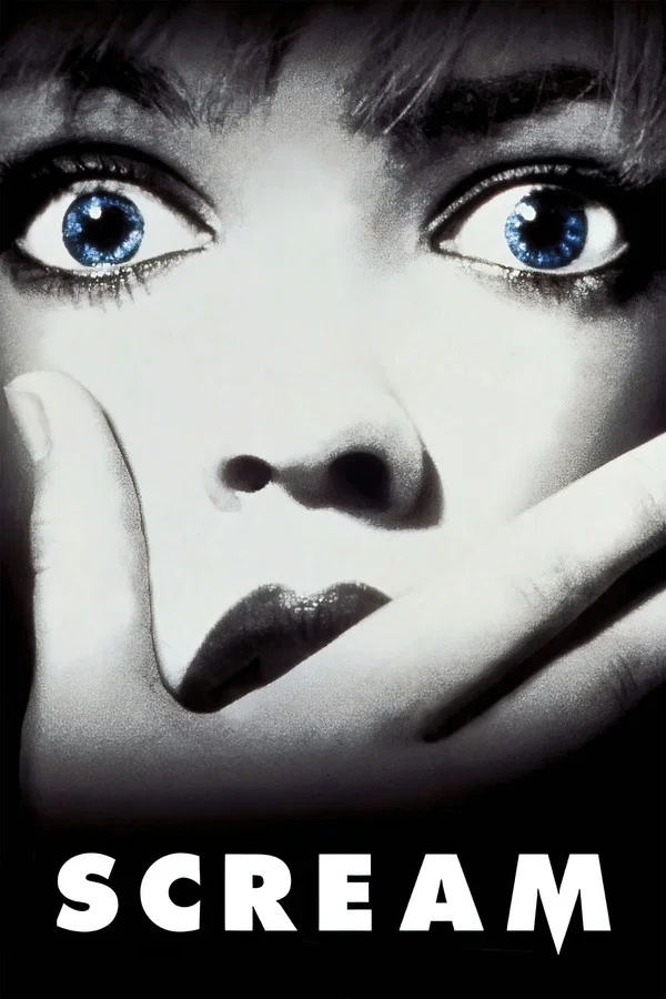 Poster for Scream featuring a hand covering a woman's mouth
