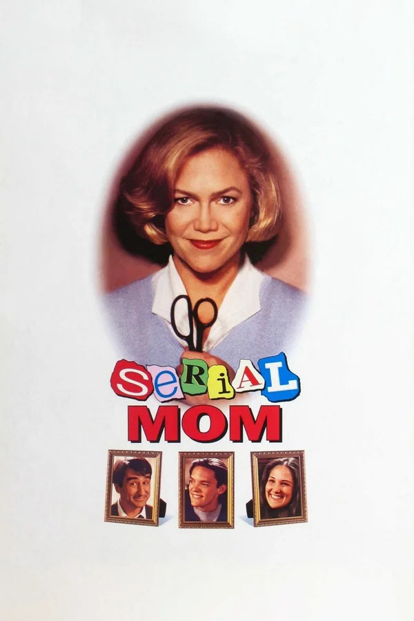 Poster for Serial Mom featuring a woman smiling while holding scissors